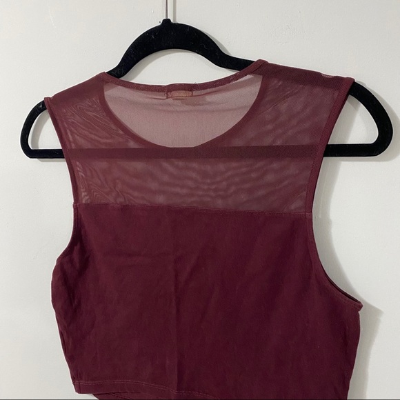 Garage Burgundy Cropped Tank Top with Mesh Detail - Picture 6 of 8